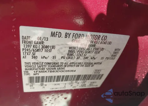 2013 Ford Explorer z USA, uszkodzony, nr VIN 1FM5K7B83DGC05364